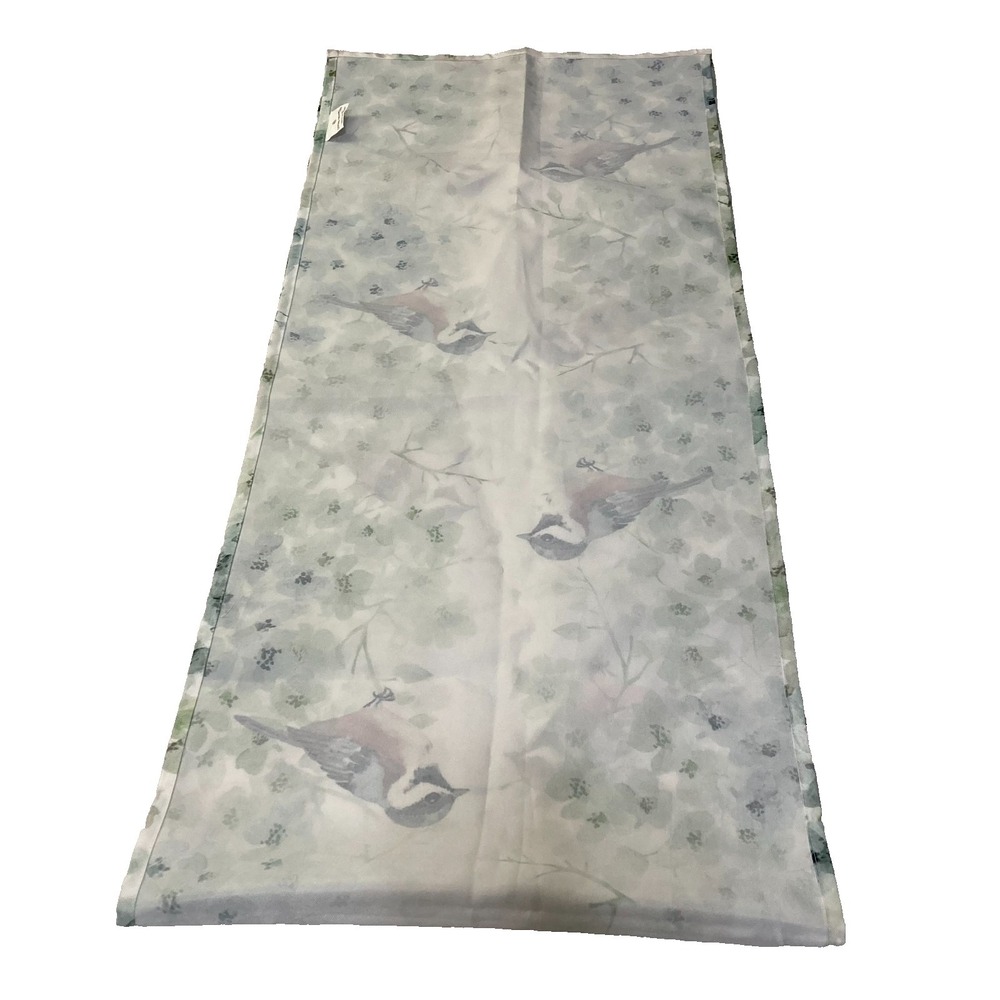 Living Quarters Chickadee Table Runner Watercolor Floral White Blue 15" x 36" - Picture 4 of 10